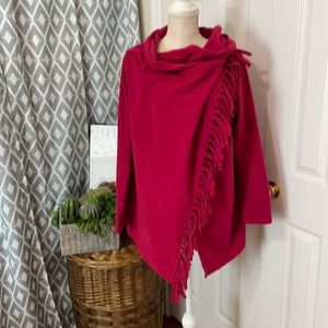 Red Fleece Fringed Jacket/ Shawl/ Large